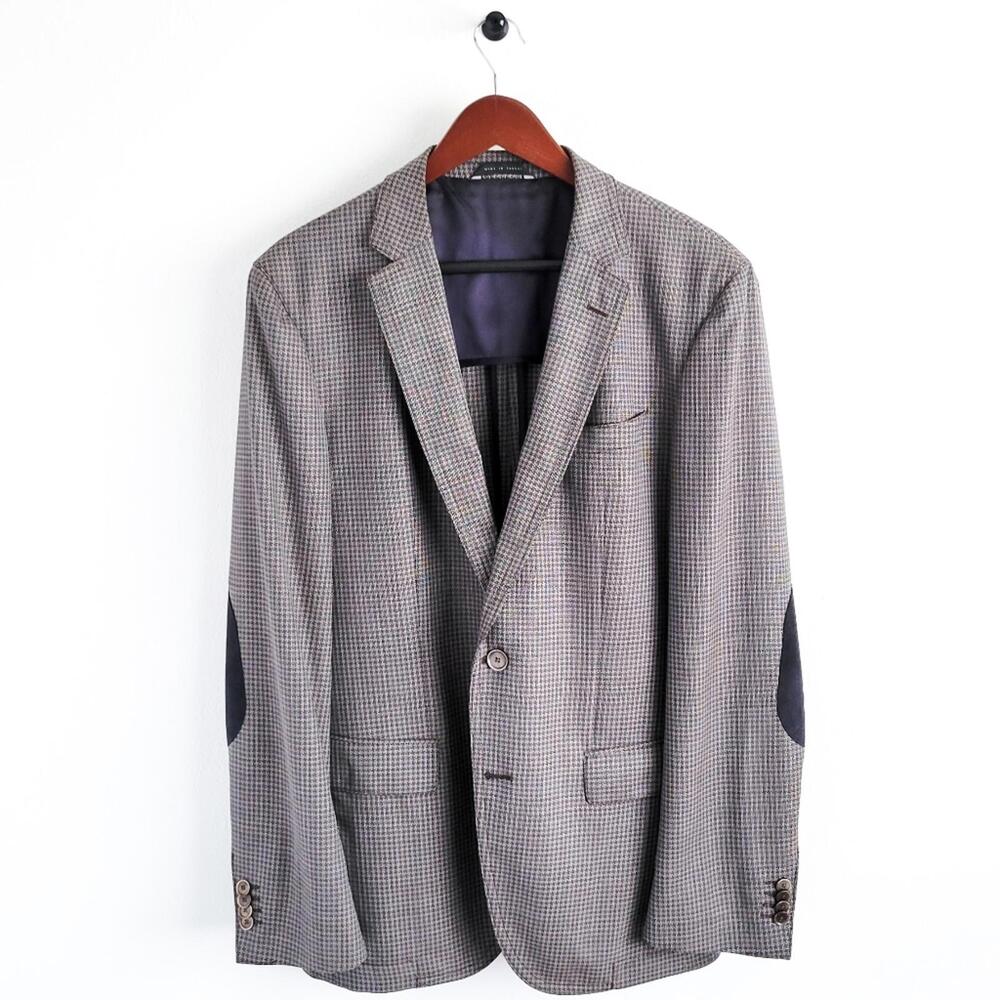 NEW Hugo Boss Blazer Halowon Slim Cross Stitch Italian Wool Gray Blue 40